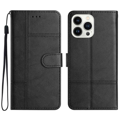 Phone Wallet Case For iPhone 13 Pro 6.1 inch, Business Style Cowhide Texture PU Leather Folio Flip Phone Cover Stand with Strap