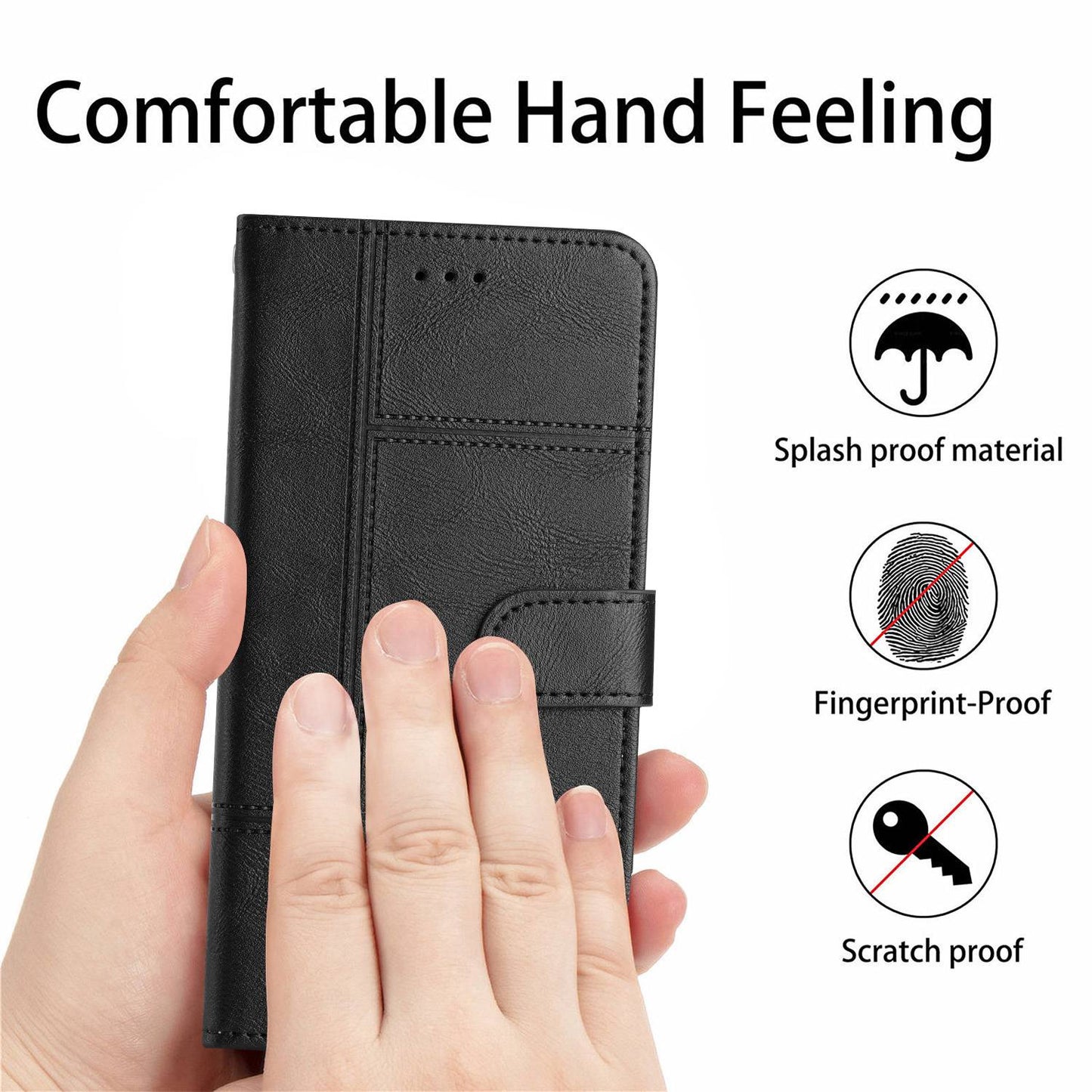 Phone Wallet Case For iPhone 13 Pro 6.1 inch, Business Style Cowhide Texture PU Leather Folio Flip Phone Cover Stand with Strap