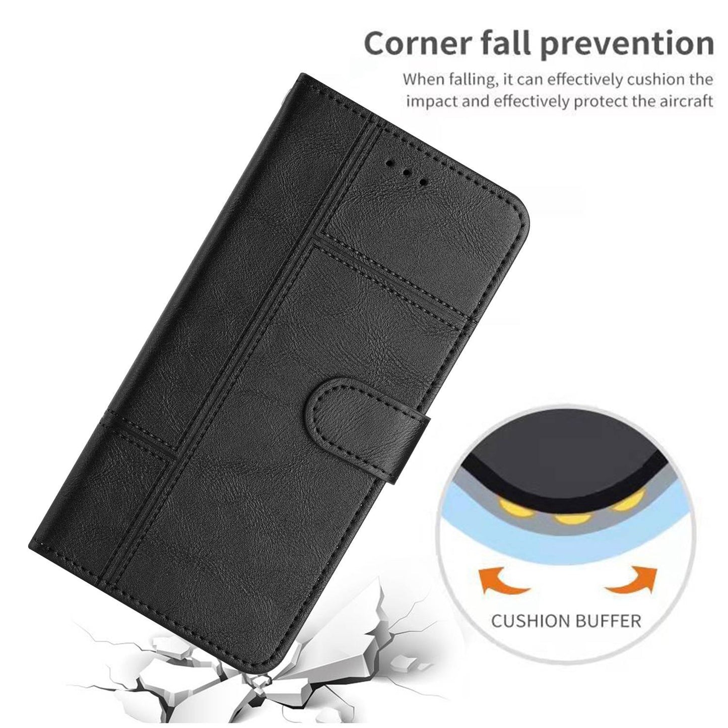 Phone Wallet Case For iPhone 13 Pro 6.1 inch, Business Style Cowhide Texture PU Leather Folio Flip Phone Cover Stand with Strap