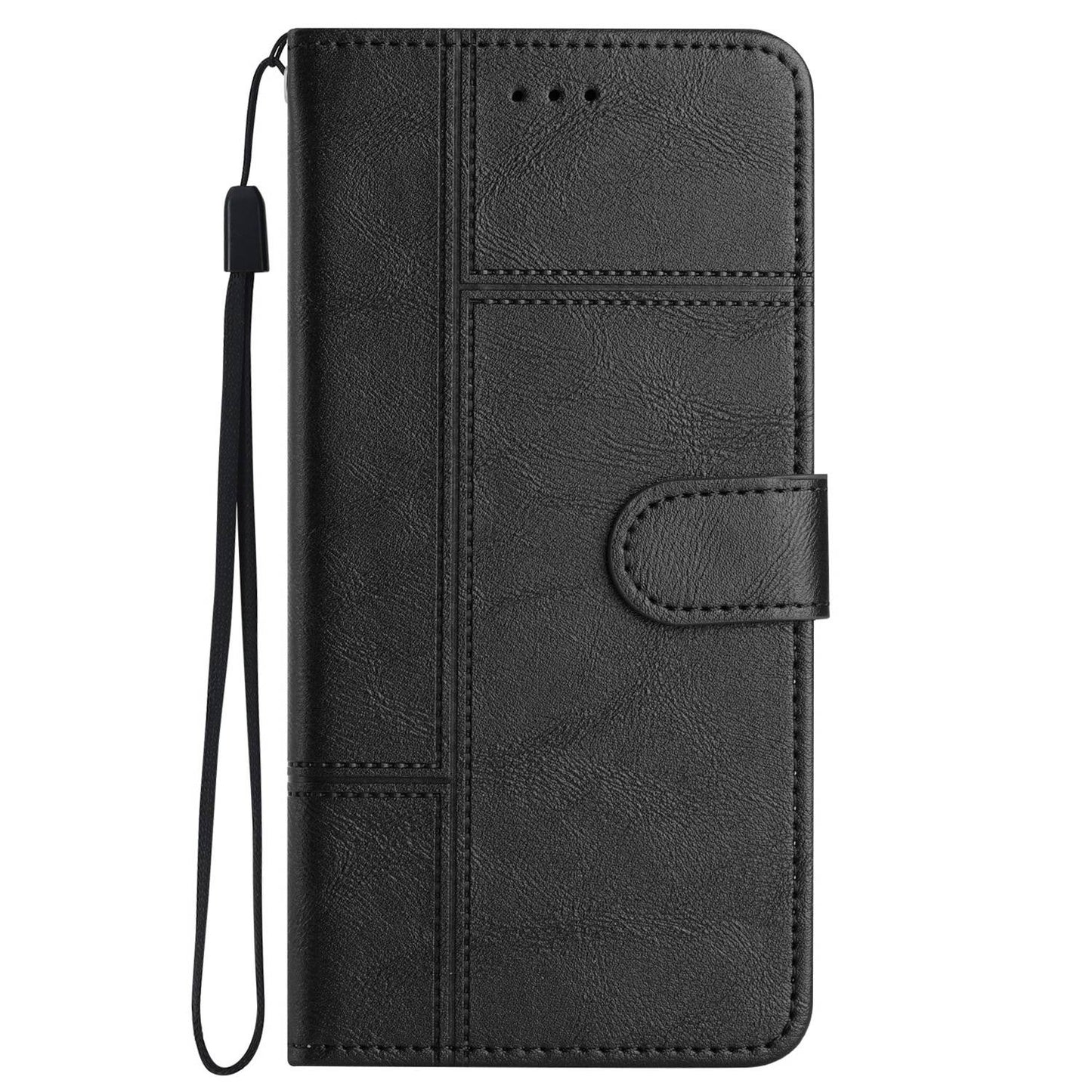 Phone Wallet Case For iPhone 13 Pro 6.1 inch, Business Style Cowhide Texture PU Leather Folio Flip Phone Cover Stand with Strap