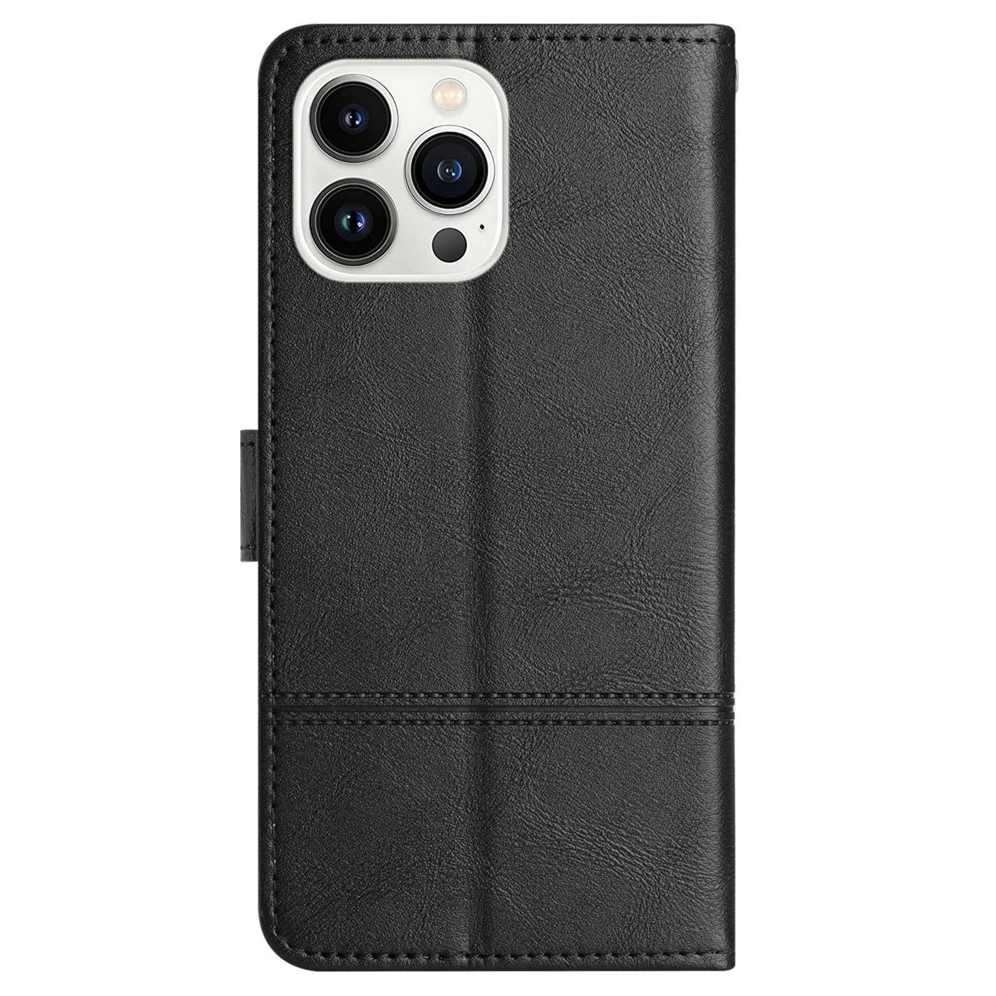 Phone Wallet Case For iPhone 13 Pro 6.1 inch, Business Style Cowhide Texture PU Leather Folio Flip Phone Cover Stand with Strap