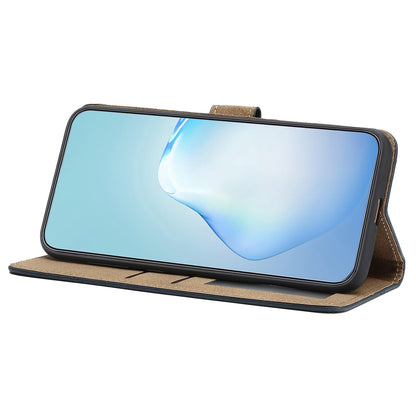 Phone Wallet Case For iPhone 13 Pro 6.1 inch, Business Style Cowhide Texture PU Leather Folio Flip Phone Cover Stand with Strap