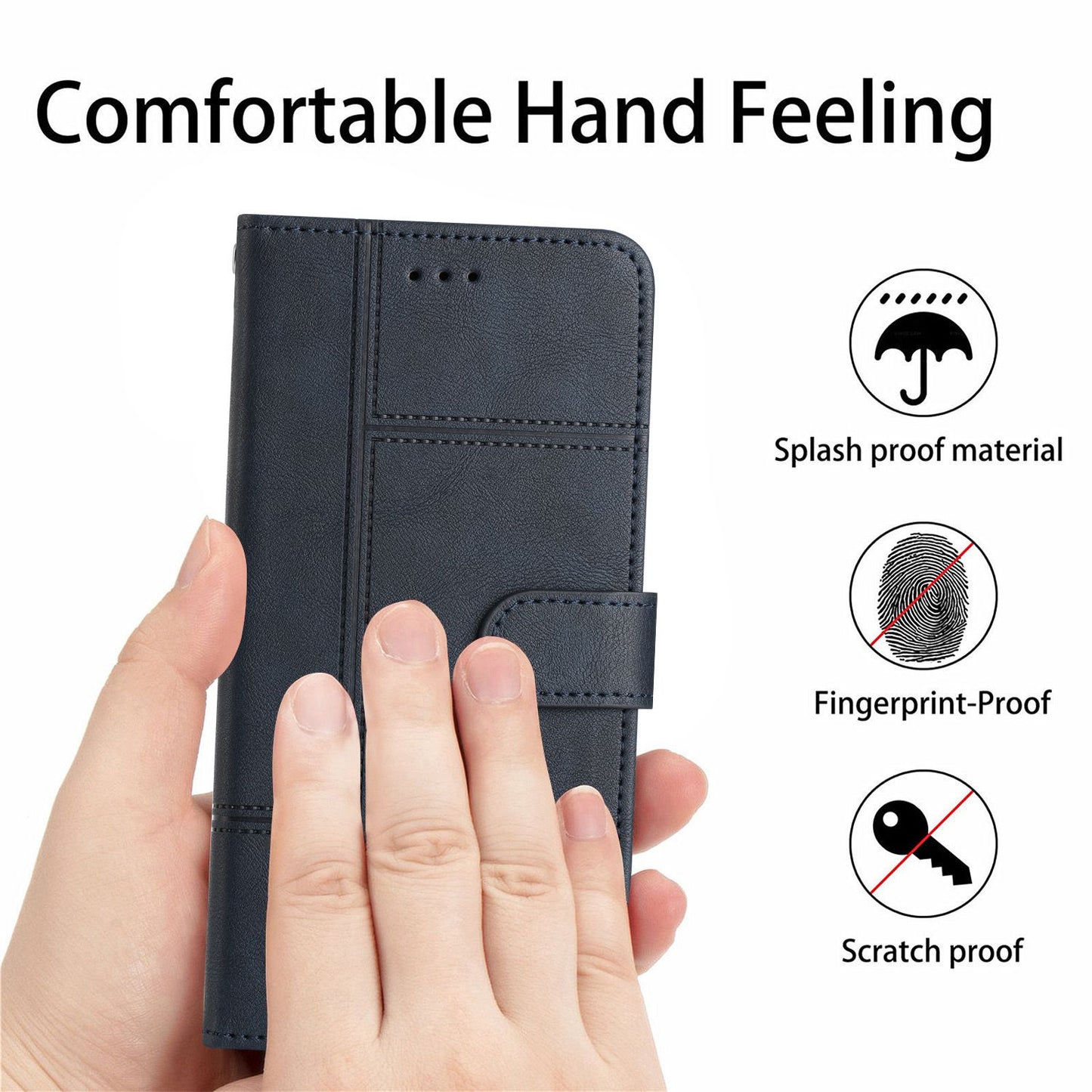 Phone Wallet Case For iPhone 13 Pro 6.1 inch, Business Style Cowhide Texture PU Leather Folio Flip Phone Cover Stand with Strap