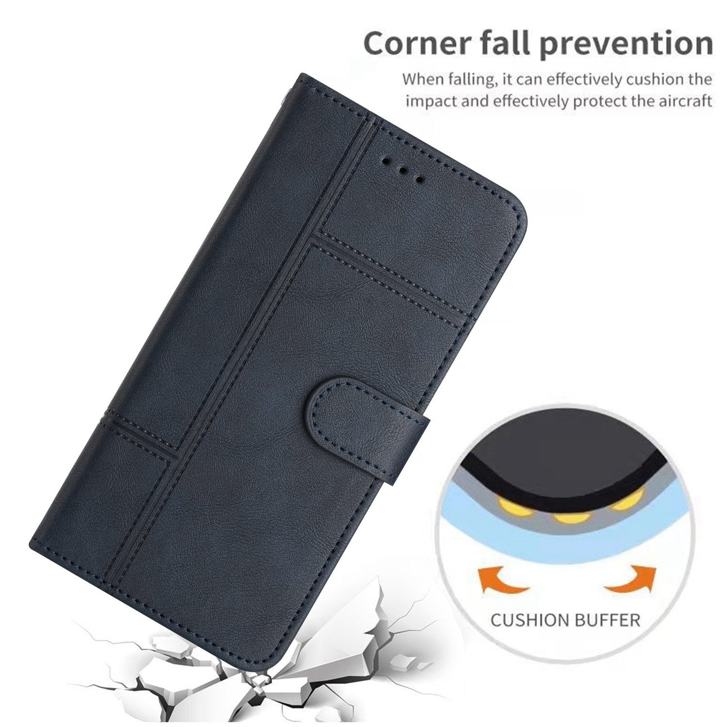 Phone Wallet Case For iPhone 13 Pro 6.1 inch, Business Style Cowhide Texture PU Leather Folio Flip Phone Cover Stand with Strap