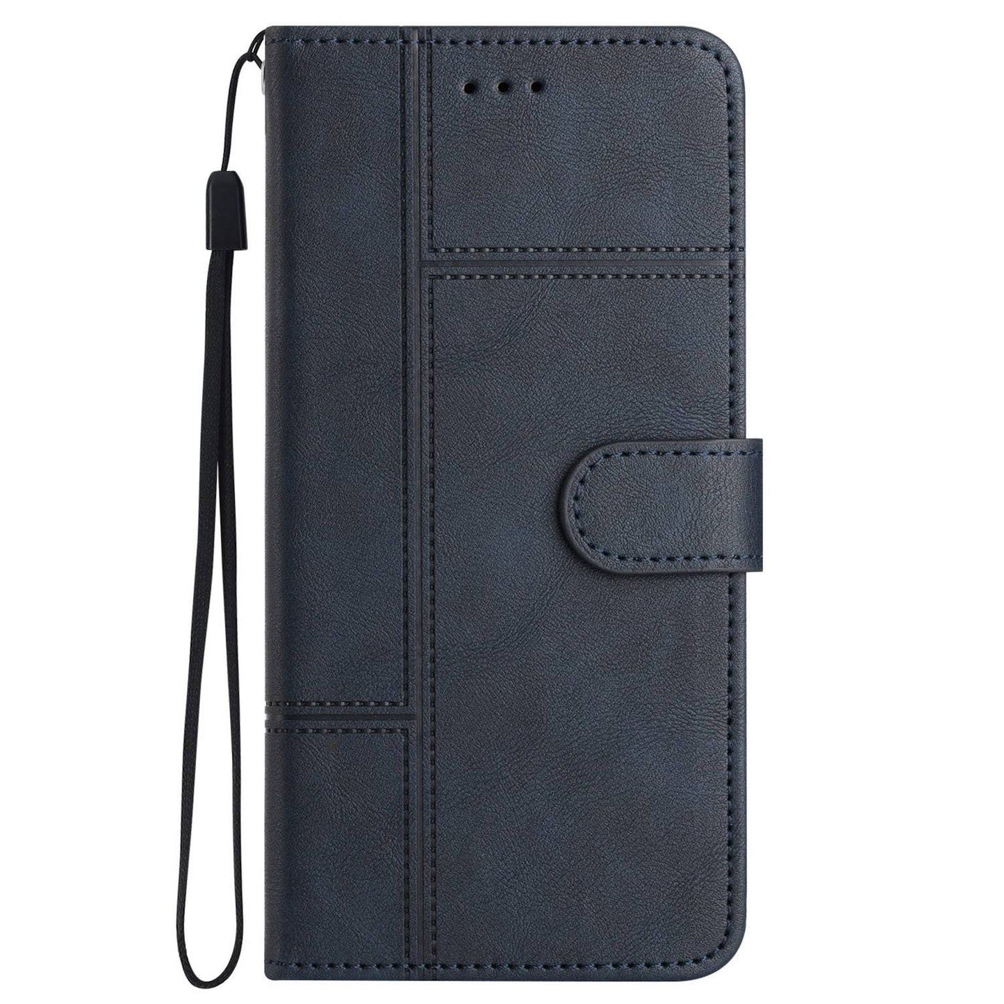 Phone Wallet Case For iPhone 13 Pro 6.1 inch, Business Style Cowhide Texture PU Leather Folio Flip Phone Cover Stand with Strap