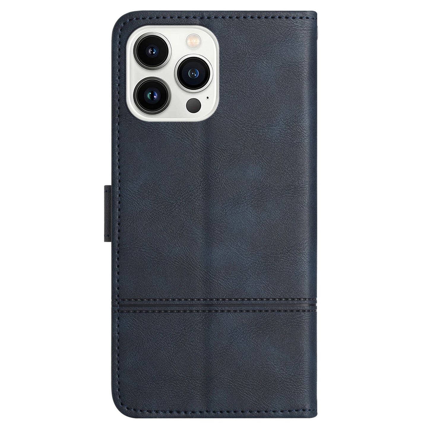 Phone Wallet Case For iPhone 13 Pro 6.1 inch, Business Style Cowhide Texture PU Leather Folio Flip Phone Cover Stand with Strap