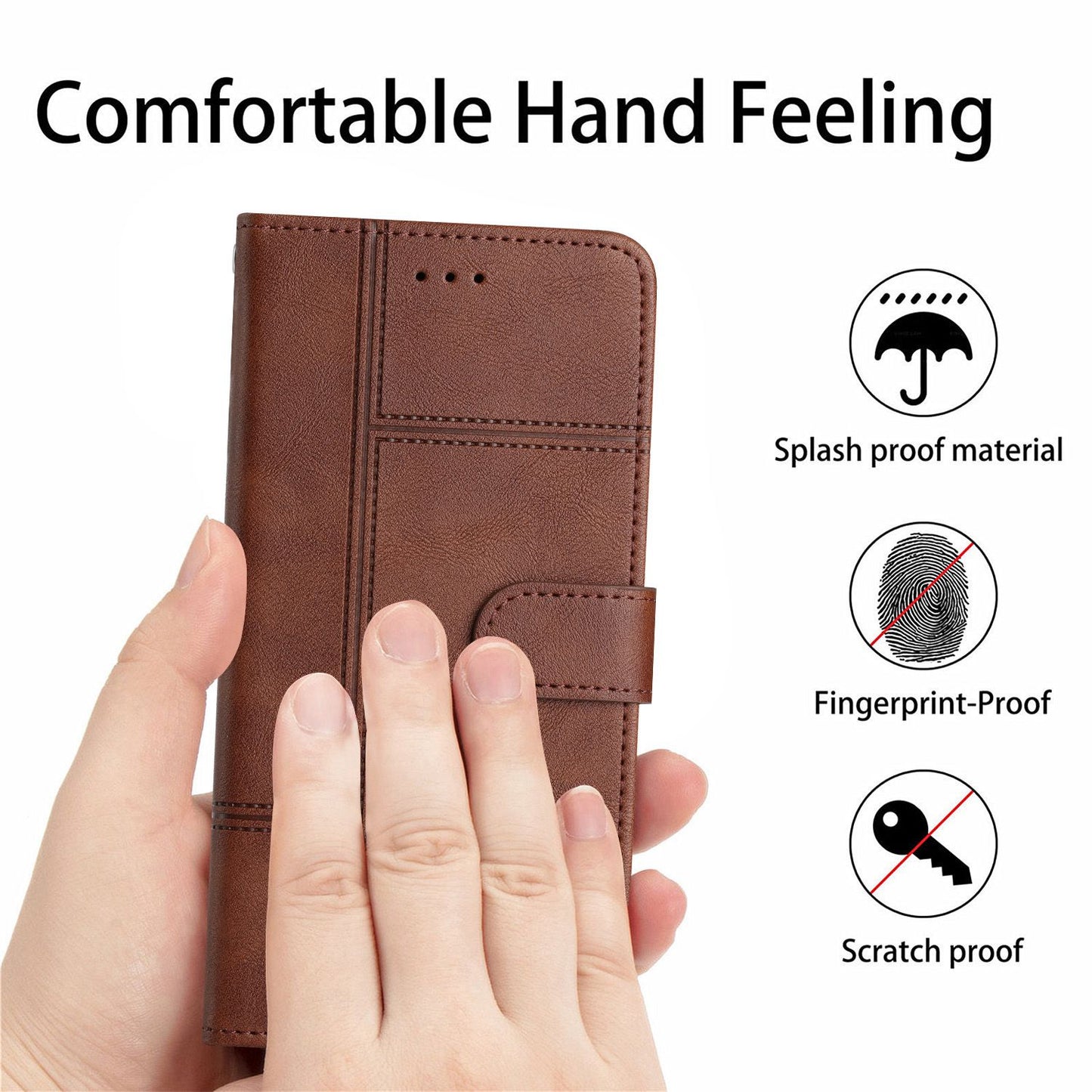 Phone Wallet Case For iPhone 13 Pro 6.1 inch, Business Style Cowhide Texture PU Leather Folio Flip Phone Cover Stand with Strap
