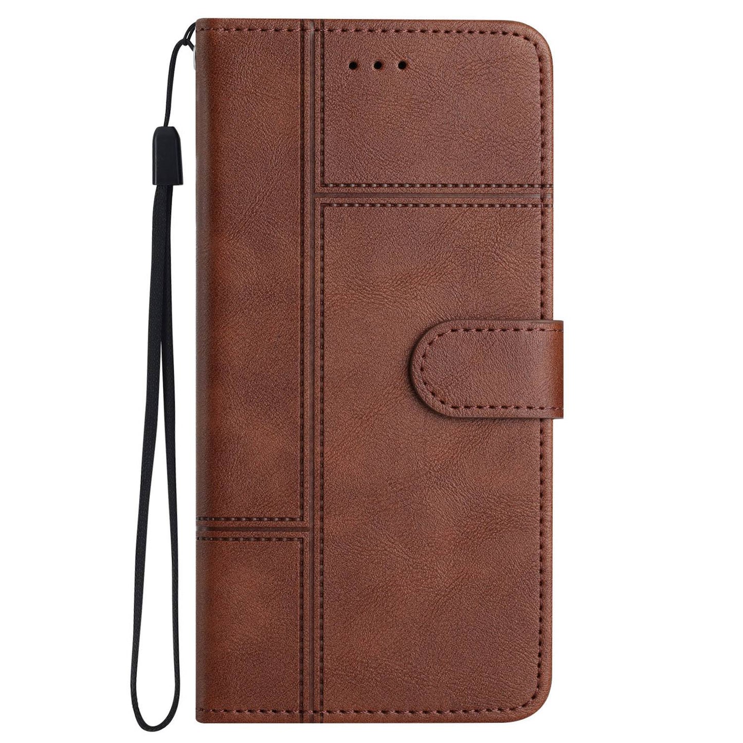 Phone Wallet Case For iPhone 13 Pro 6.1 inch, Business Style Cowhide Texture PU Leather Folio Flip Phone Cover Stand with Strap