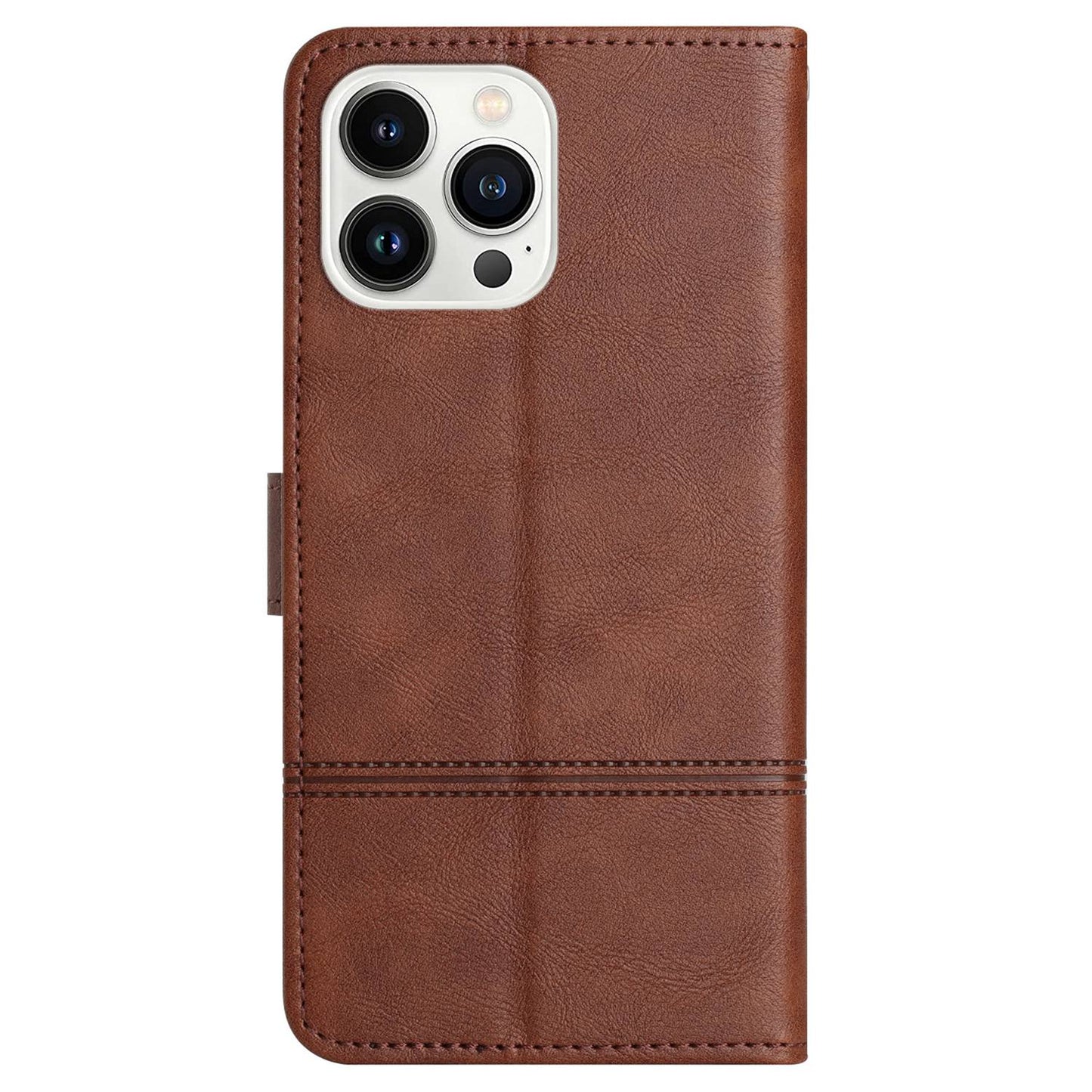 Phone Wallet Case For iPhone 13 Pro 6.1 inch, Business Style Cowhide Texture PU Leather Folio Flip Phone Cover Stand with Strap