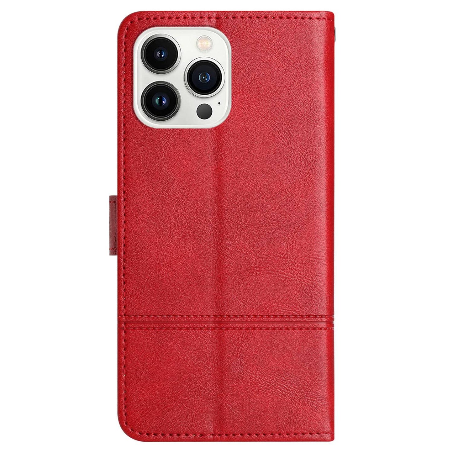 Phone Wallet Case For iPhone 13 Pro 6.1 inch, Business Style Cowhide Texture PU Leather Folio Flip Phone Cover Stand with Strap