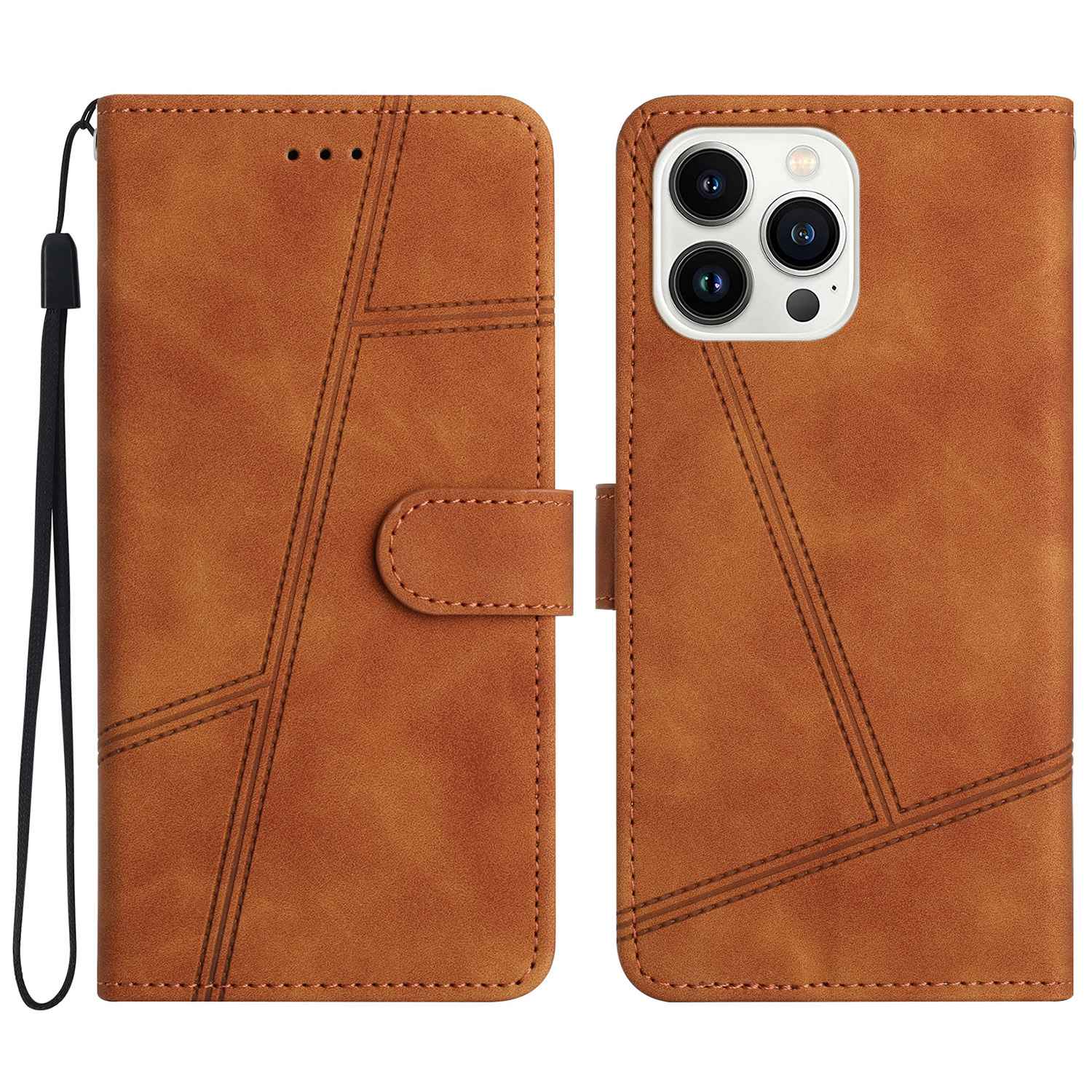 For iPhone 13 Pro 6.1 inch Vintage PU Leather Phone Cover, Skin-touch Feeling Lines Imprinted Flip Stand Shell Case with Wallet