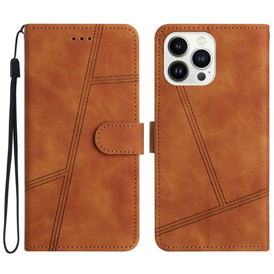 For iPhone 13 Pro 6.1 inch Vintage PU Leather Phone Cover, Skin-touch Feeling Lines Imprinted Flip Stand Shell Case with Wallet