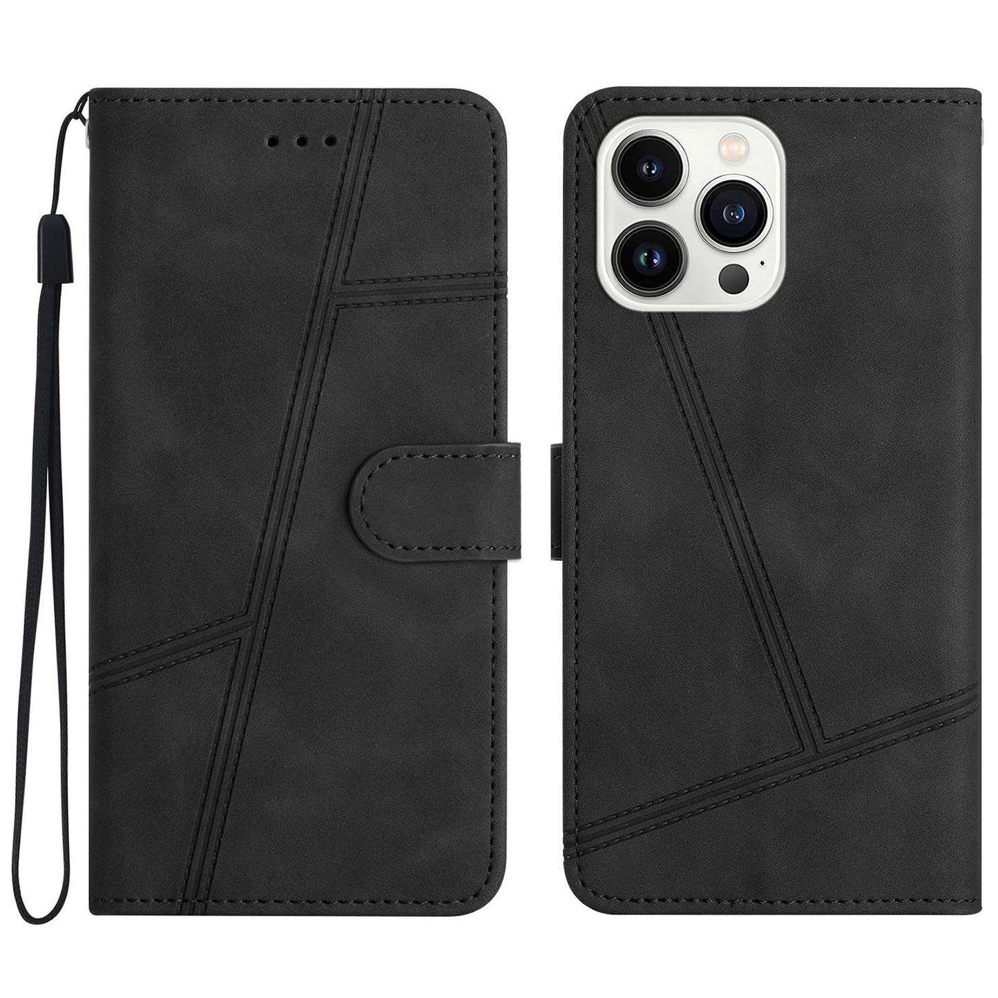 For iPhone 13 Pro 6.1 inch Vintage PU Leather Phone Cover, Skin-touch Feeling Lines Imprinted Flip Stand Shell Case with Wallet