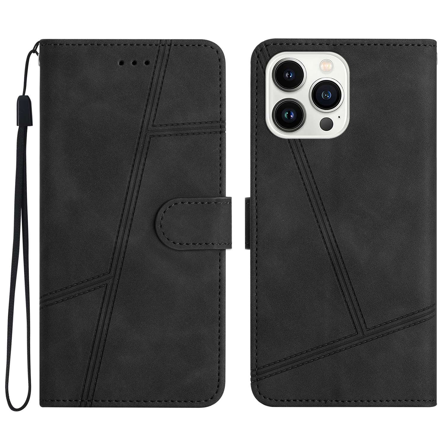 For iPhone 13 Pro 6.1 inch Vintage PU Leather Phone Cover, Skin-touch Feeling Lines Imprinted Flip Stand Shell Case with Wallet