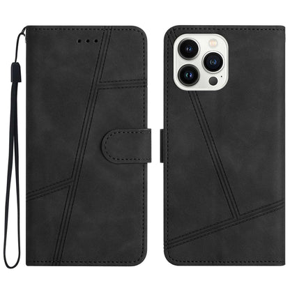 For iPhone 13 Pro 6.1 inch Vintage PU Leather Phone Cover, Skin-touch Feeling Lines Imprinted Flip Stand Shell Case with Wallet
