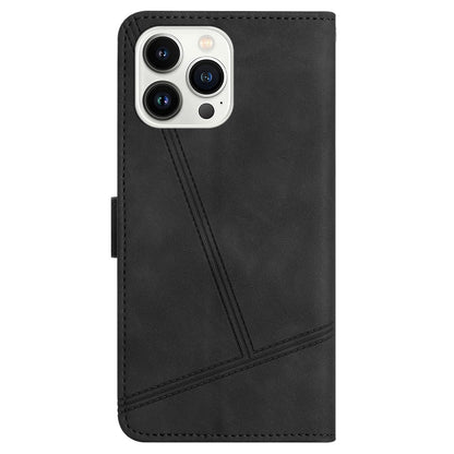 For iPhone 13 Pro 6.1 inch Vintage PU Leather Phone Cover, Skin-touch Feeling Lines Imprinted Flip Stand Shell Case with Wallet