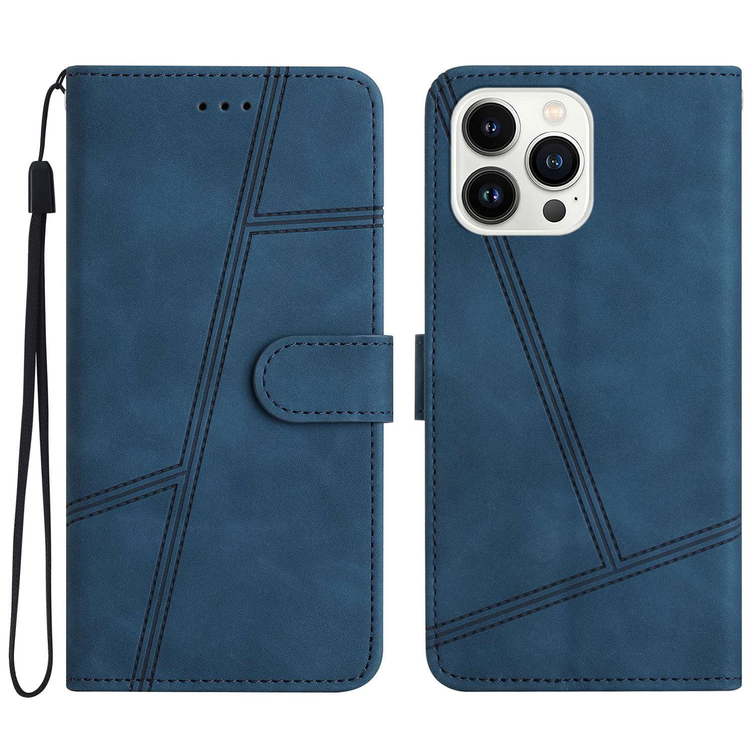 For iPhone 13 Pro 6.1 inch Vintage PU Leather Phone Cover, Skin-touch Feeling Lines Imprinted Flip Stand Shell Case with Wallet