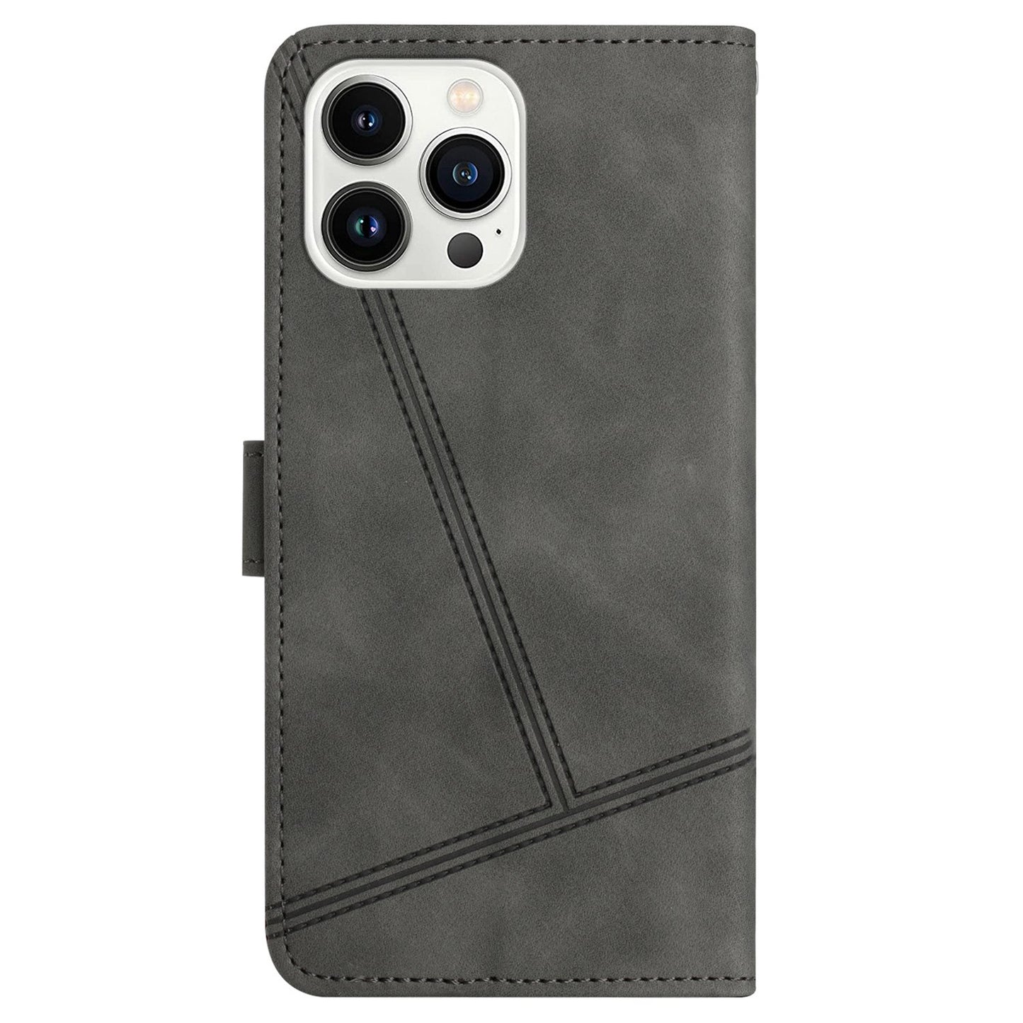 For iPhone 13 Pro 6.1 inch Vintage PU Leather Phone Cover, Skin-touch Feeling Lines Imprinted Flip Stand Shell Case with Wallet