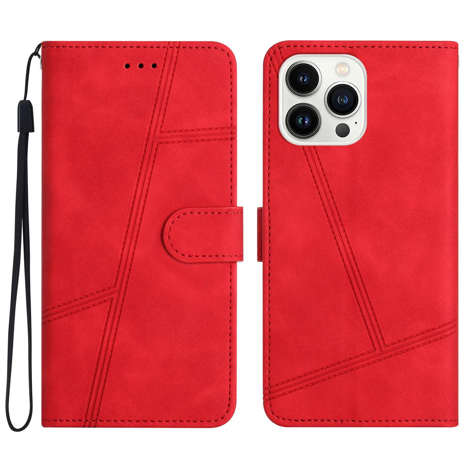 For iPhone 13 Pro 6.1 inch Vintage PU Leather Phone Cover, Skin-touch Feeling Lines Imprinted Flip Stand Shell Case with Wallet