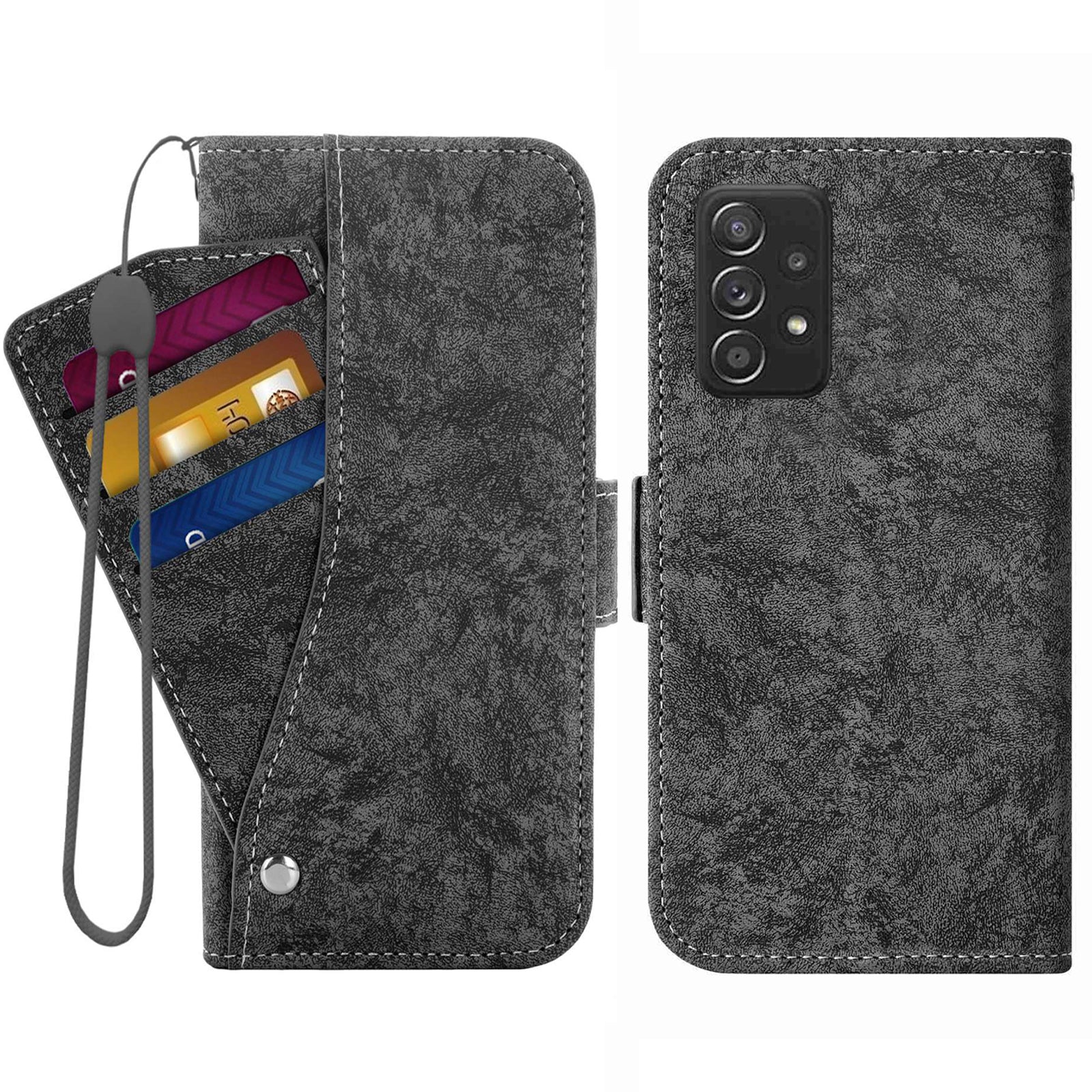 For Samsung Galaxy A52 5G / 4G / A52s 5G Shockproof PU Leather Flip Phone Wallet Case Water-ink Painting Texture with Rotating Card Slots Phone Cover