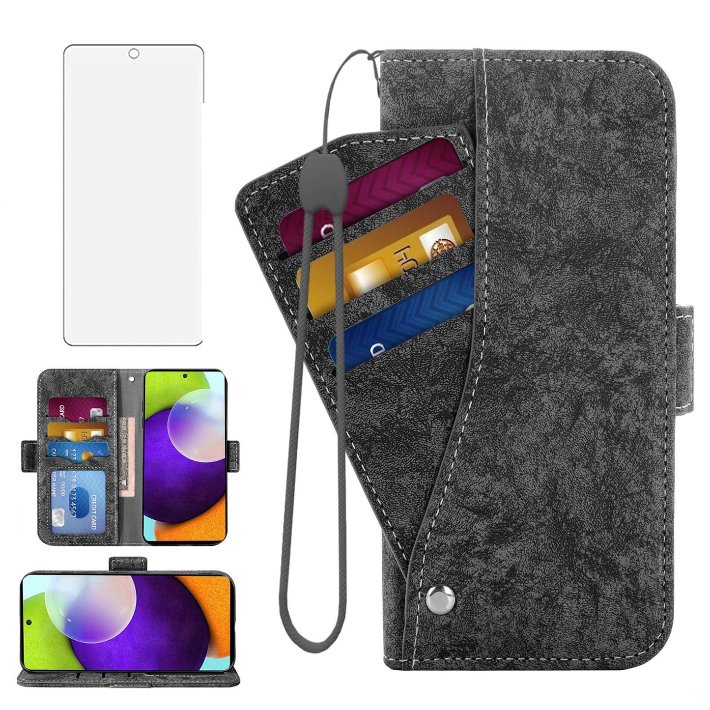 For Samsung Galaxy A52 5G / 4G / A52s 5G Shockproof PU Leather Flip Phone Wallet Case Water-ink Painting Texture with Rotating Card Slots Phone Cover