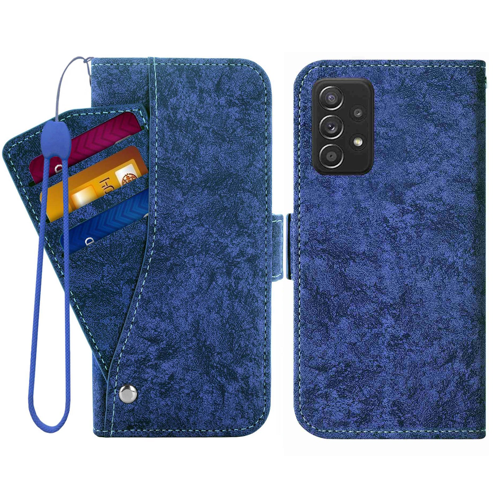 For Samsung Galaxy A52 5G / 4G / A52s 5G Shockproof PU Leather Flip Phone Wallet Case Water-ink Painting Texture with Rotating Card Slots Phone Cover