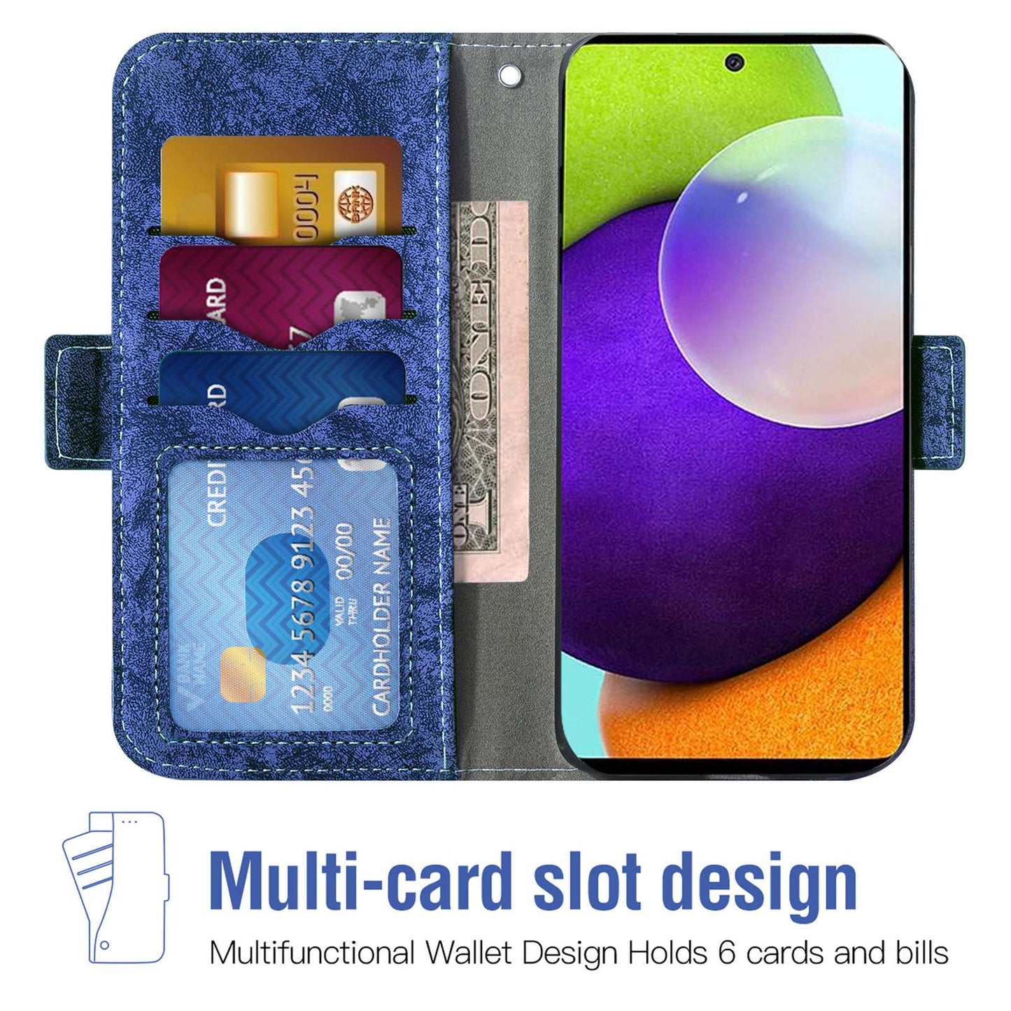 For Samsung Galaxy A52 5G / 4G / A52s 5G Shockproof PU Leather Flip Phone Wallet Case Water-ink Painting Texture with Rotating Card Slots Phone Cover