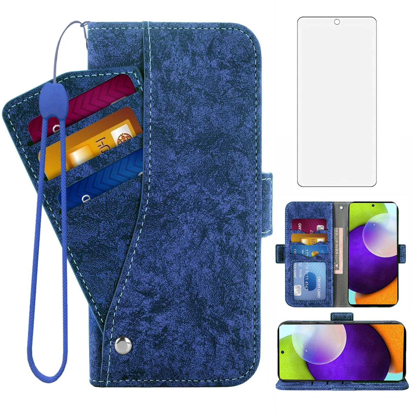 For Samsung Galaxy A52 5G / 4G / A52s 5G Shockproof PU Leather Flip Phone Wallet Case Water-ink Painting Texture with Rotating Card Slots Phone Cover