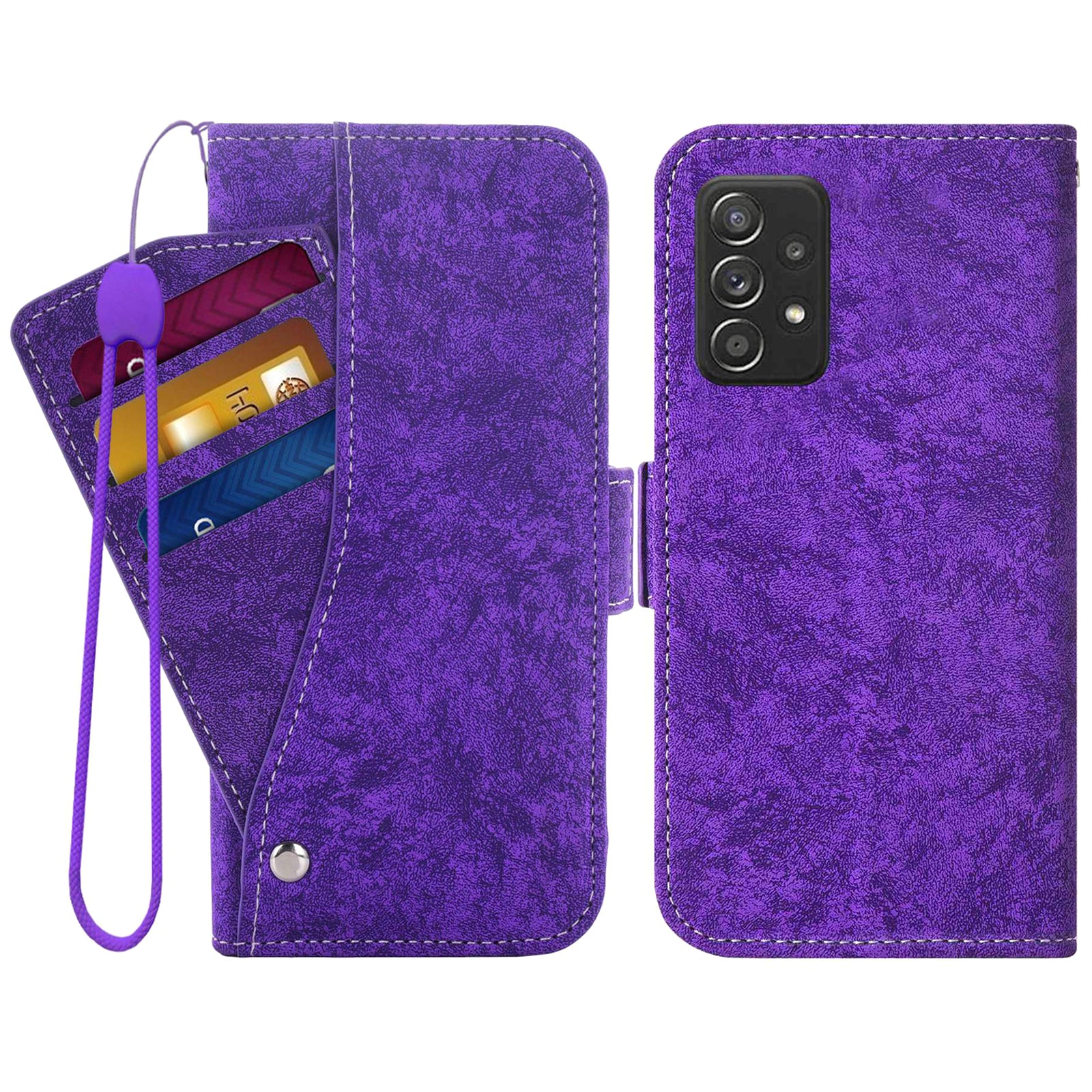 For Samsung Galaxy A52 5G / 4G / A52s 5G Shockproof PU Leather Flip Phone Wallet Case Water-ink Painting Texture with Rotating Card Slots Phone Cover