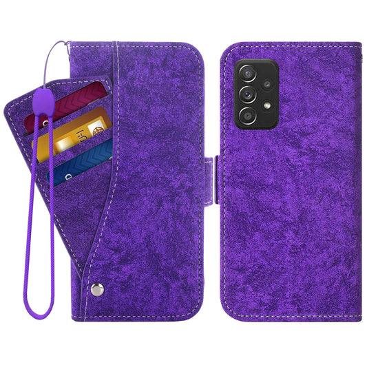 For Samsung Galaxy A52 5G / 4G / A52s 5G Shockproof PU Leather Flip Phone Wallet Case Water-ink Painting Texture with Rotating Card Slots Phone Cover