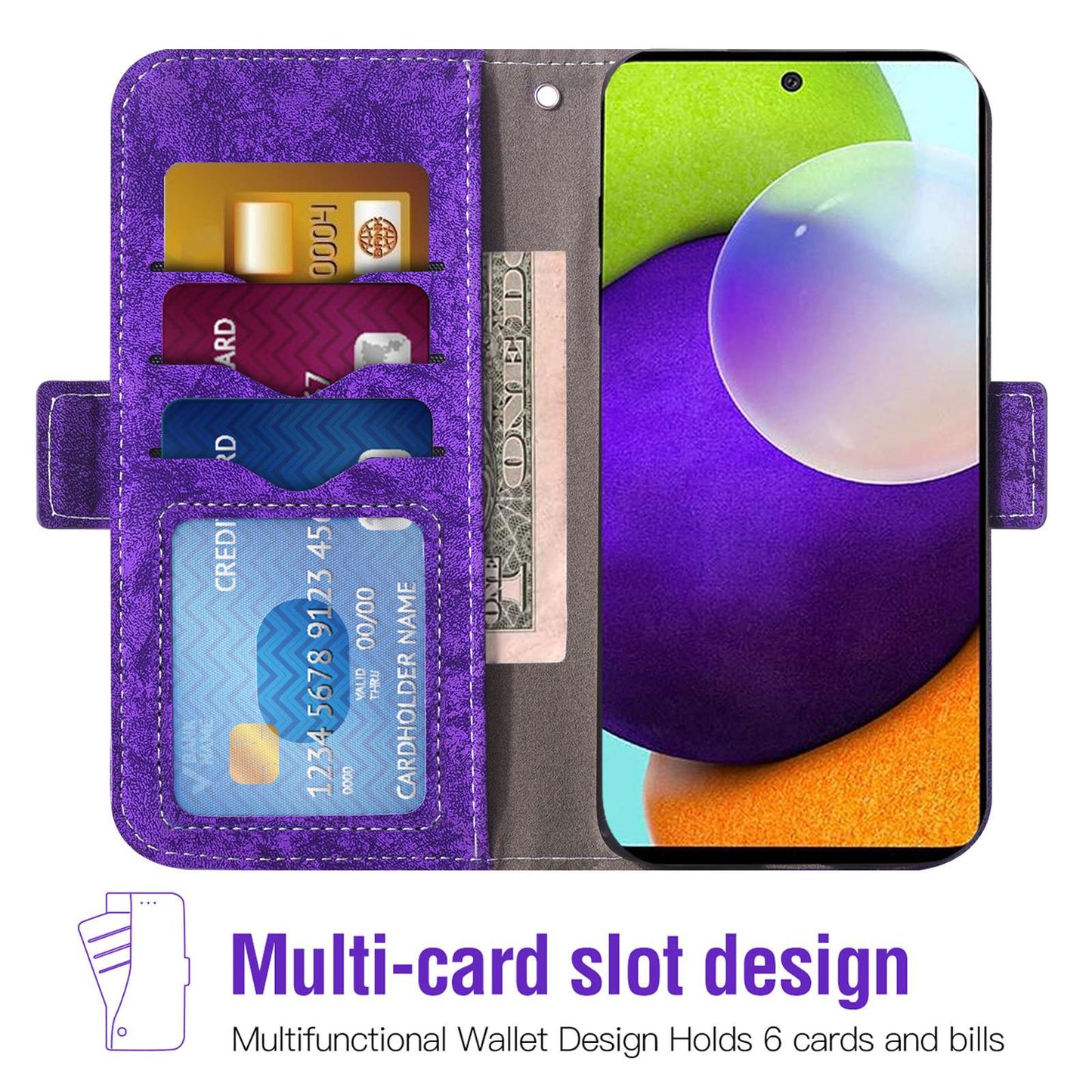 For Samsung Galaxy A52 5G / 4G / A52s 5G Shockproof PU Leather Flip Phone Wallet Case Water-ink Painting Texture with Rotating Card Slots Phone Cover