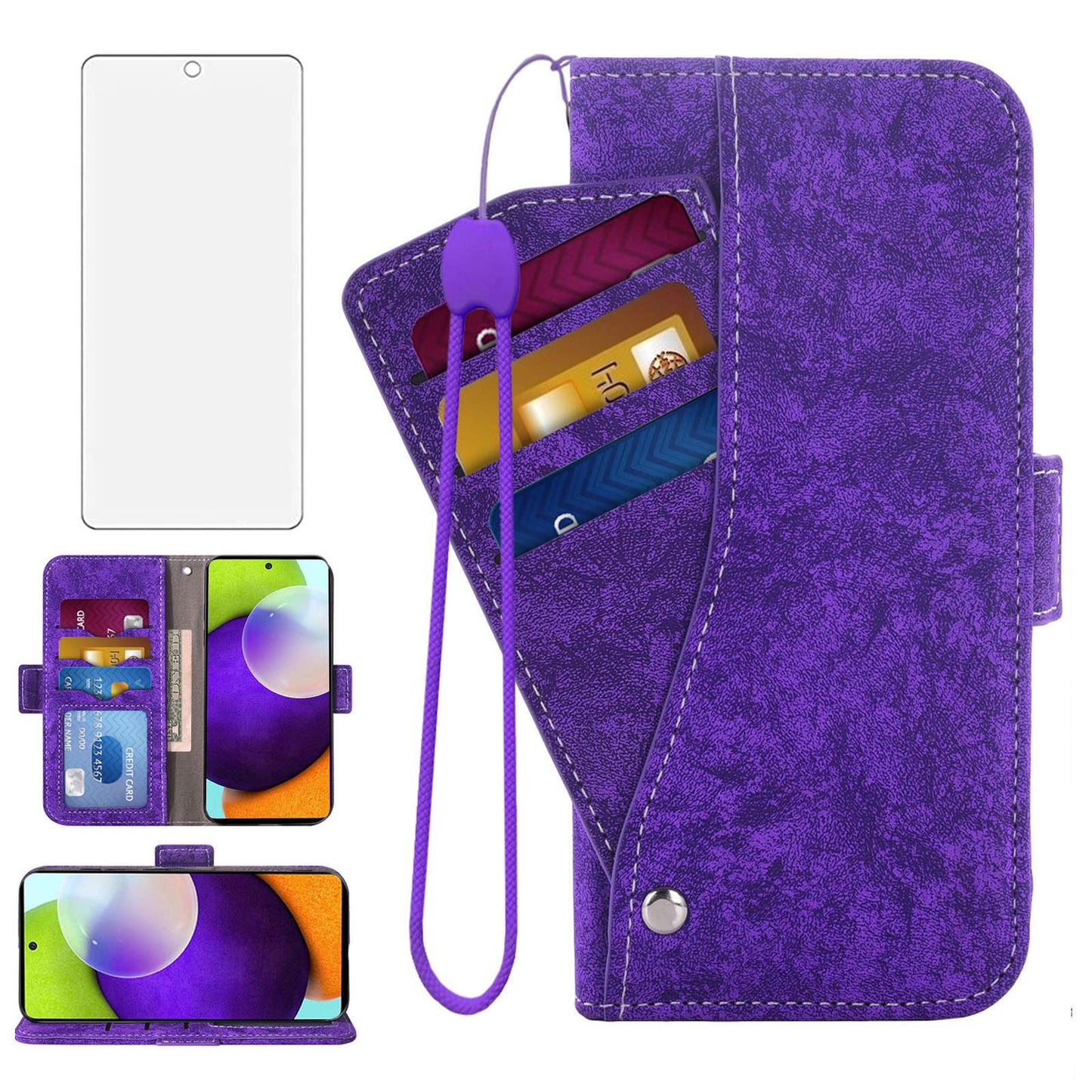For Samsung Galaxy A52 5G / 4G / A52s 5G Shockproof PU Leather Flip Phone Wallet Case Water-ink Painting Texture with Rotating Card Slots Phone Cover