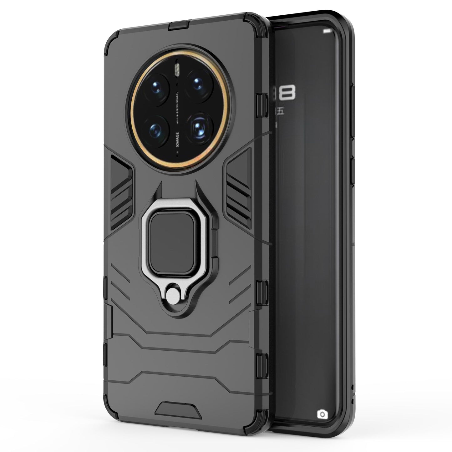 For Huawei Mate 50 Pro 4G Hard PC Soft TPU Dual Layered Shockproof Cover Ring Kickstand Grip Protective Phone Case