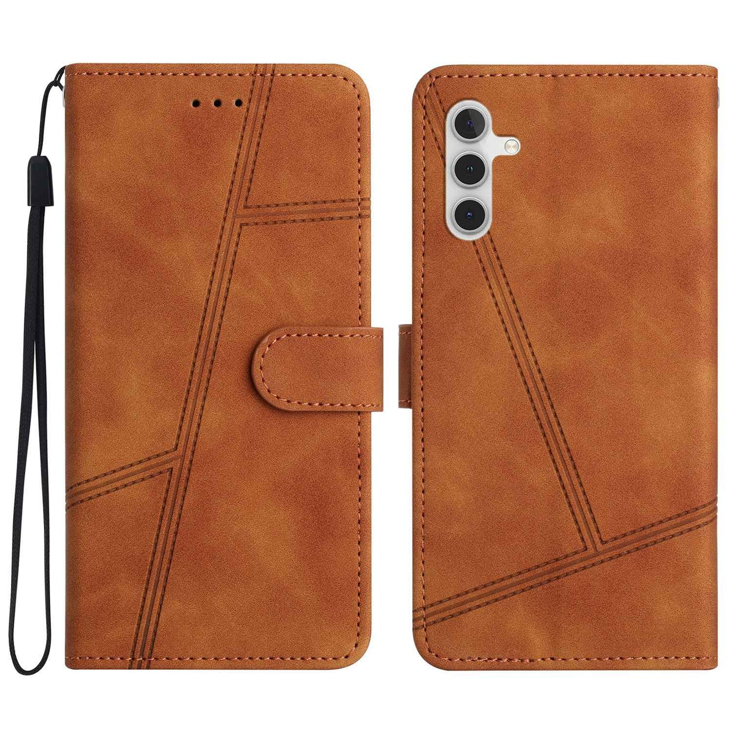For Samsung Galaxy A04s 4G (164.7 x 76.7 x 9.1 mm) Wallet Stand Phone Case, Skin-touch Feeling Lines Imprinted Vintage PU Leather Magnetic Flip Cover