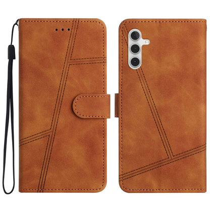 For Samsung Galaxy A04s 4G (164.7 x 76.7 x 9.1 mm) Wallet Stand Phone Case, Skin-touch Feeling Lines Imprinted Vintage PU Leather Magnetic Flip Cover