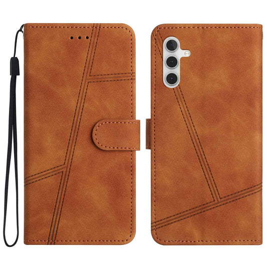 For Samsung Galaxy A04s 4G (164.7 x 76.7 x 9.1 mm) Wallet Stand Phone Case, Skin-touch Feeling Lines Imprinted Vintage PU Leather Magnetic Flip Cover