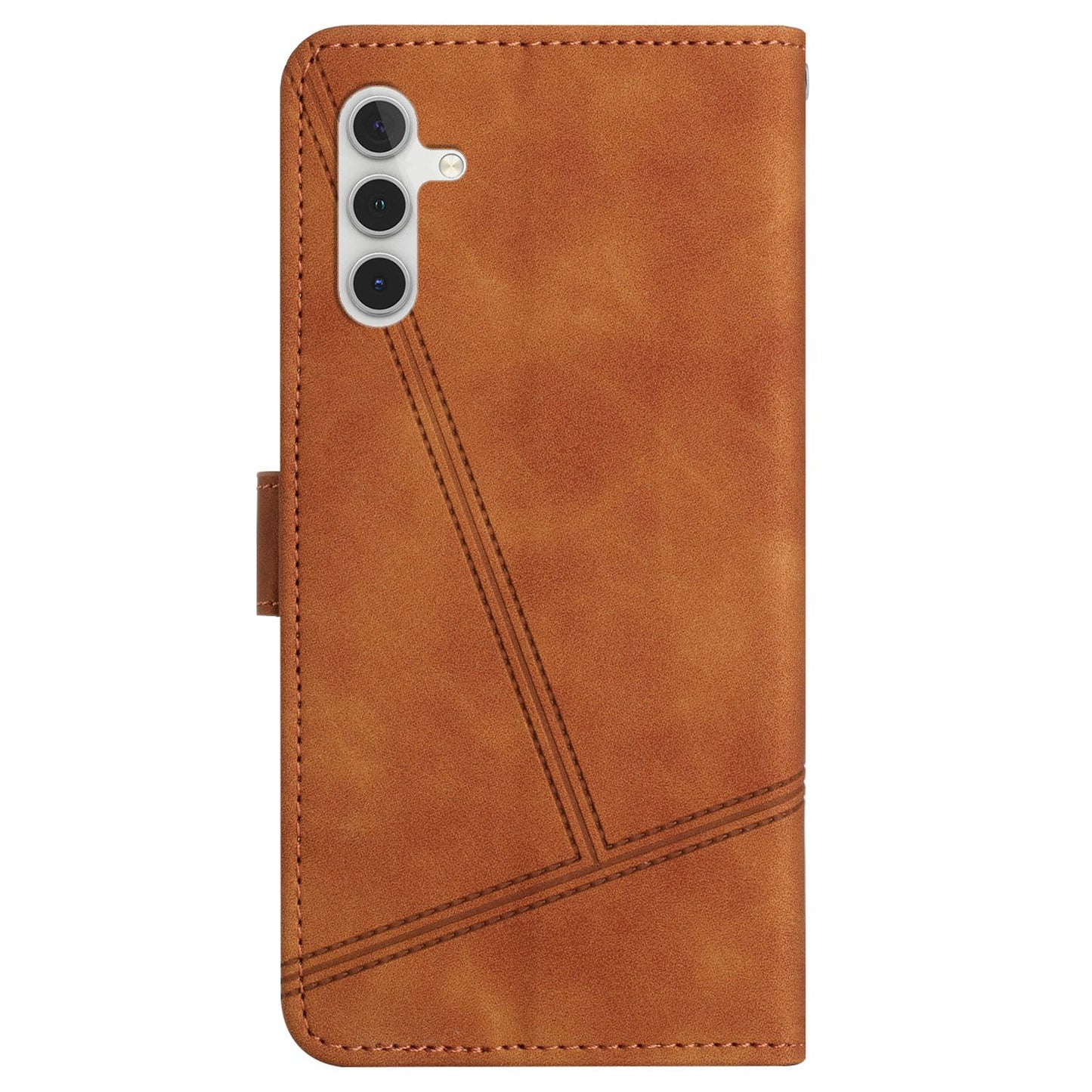 For Samsung Galaxy A04s 4G (164.7 x 76.7 x 9.1 mm) Wallet Stand Phone Case, Skin-touch Feeling Lines Imprinted Vintage PU Leather Magnetic Flip Cover