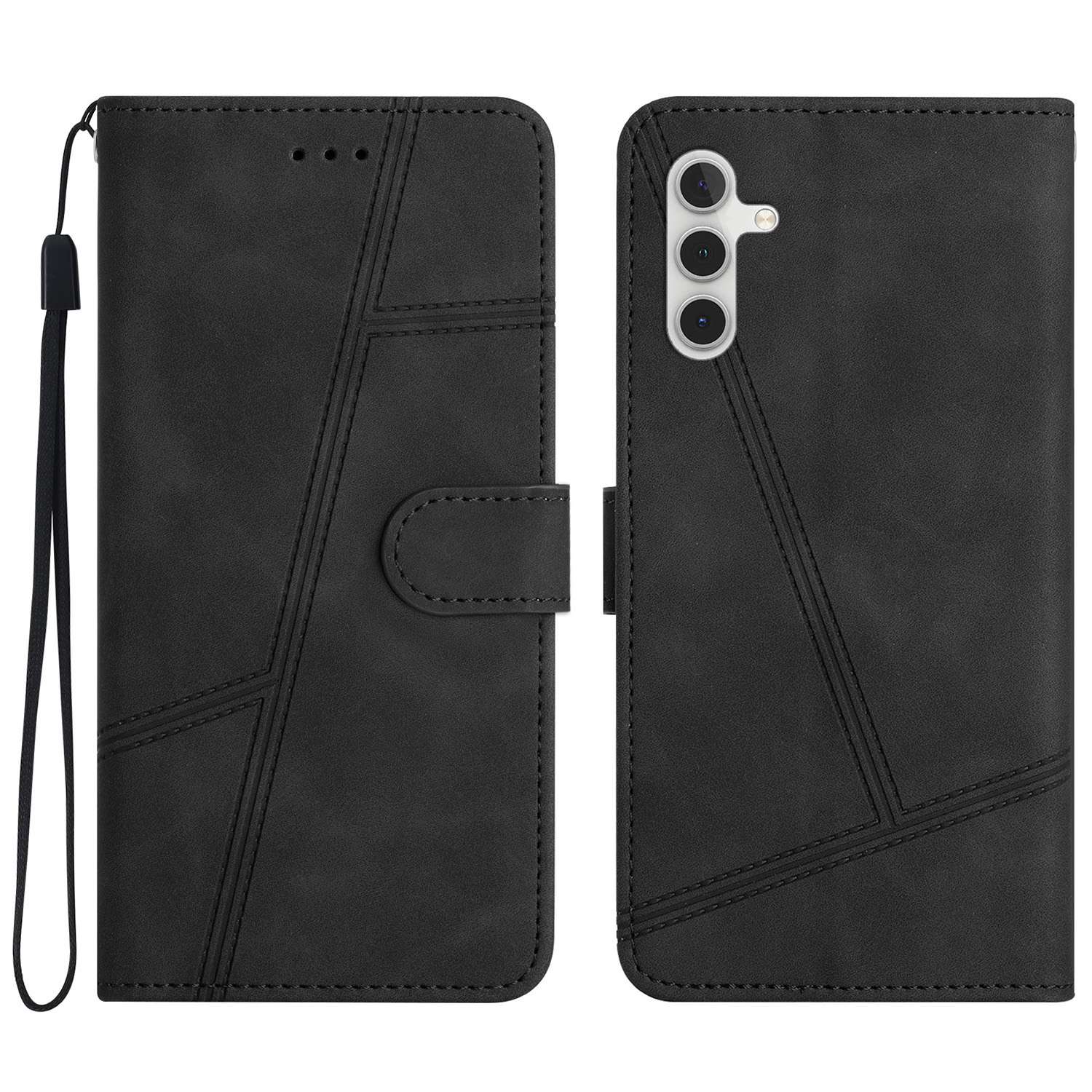 For Samsung Galaxy A04s 4G (164.7 x 76.7 x 9.1 mm) Wallet Stand Phone Case, Skin-touch Feeling Lines Imprinted Vintage PU Leather Magnetic Flip Cover