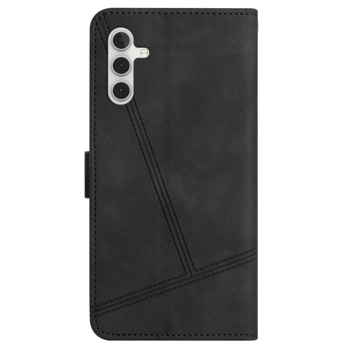 For Samsung Galaxy A04s 4G (164.7 x 76.7 x 9.1 mm) Wallet Stand Phone Case, Skin-touch Feeling Lines Imprinted Vintage PU Leather Magnetic Flip Cover