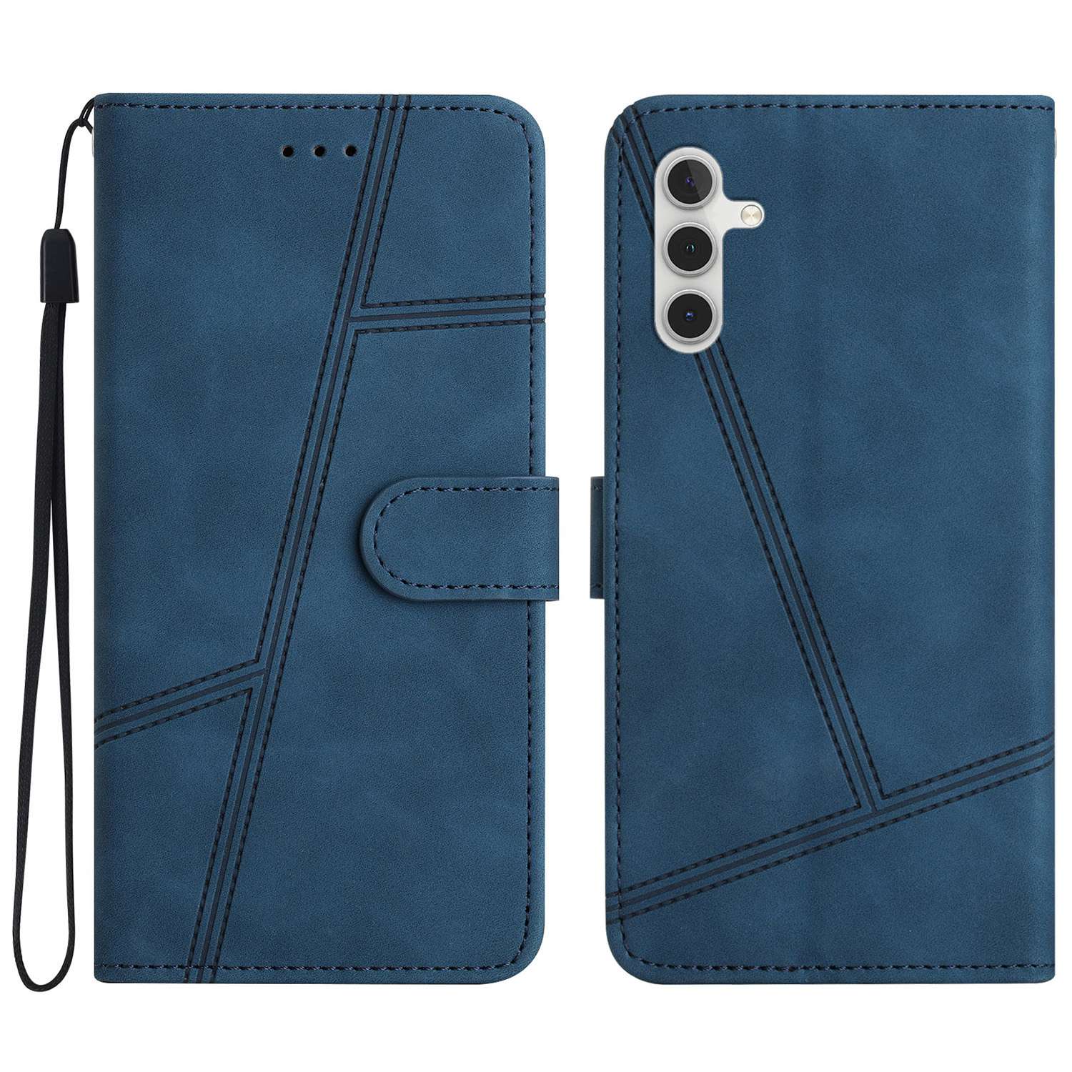 For Samsung Galaxy A04s 4G (164.7 x 76.7 x 9.1 mm) Wallet Stand Phone Case, Skin-touch Feeling Lines Imprinted Vintage PU Leather Magnetic Flip Cover