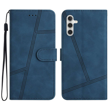 For Samsung Galaxy A04s 4G (164.7 x 76.7 x 9.1 mm) Wallet Stand Phone Case, Skin-touch Feeling Lines Imprinted Vintage PU Leather Magnetic Flip Cover