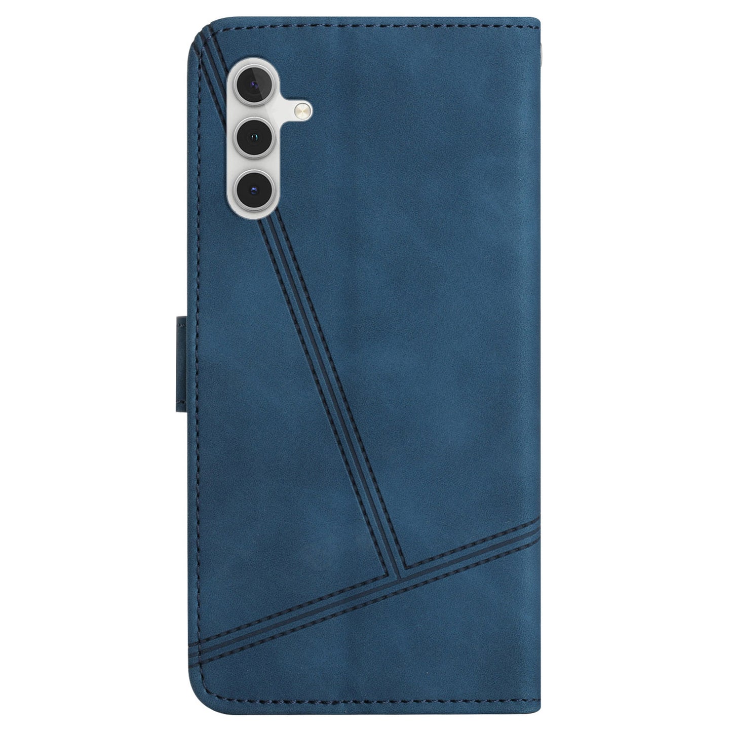 For Samsung Galaxy A04s 4G (164.7 x 76.7 x 9.1 mm) Wallet Stand Phone Case, Skin-touch Feeling Lines Imprinted Vintage PU Leather Magnetic Flip Cover