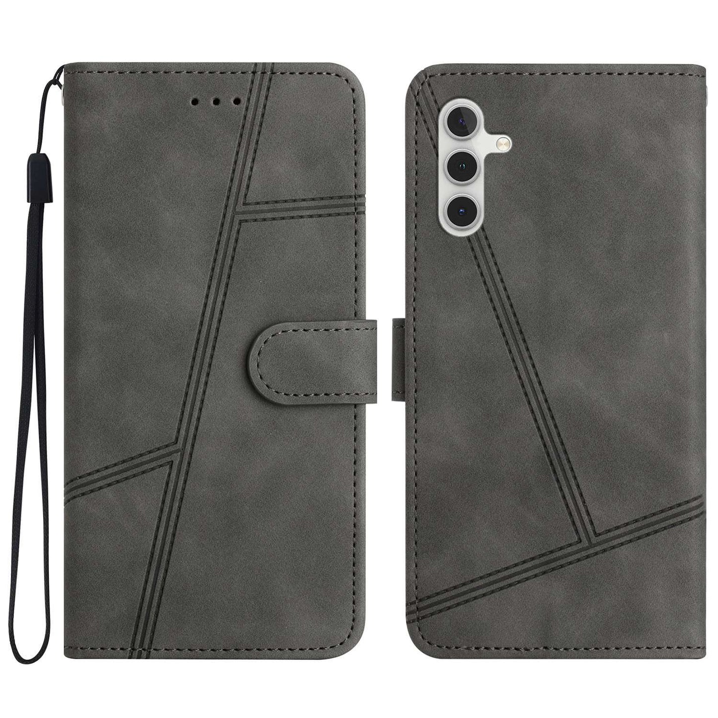 For Samsung Galaxy A04s 4G (164.7 x 76.7 x 9.1 mm) Wallet Stand Phone Case, Skin-touch Feeling Lines Imprinted Vintage PU Leather Magnetic Flip Cover