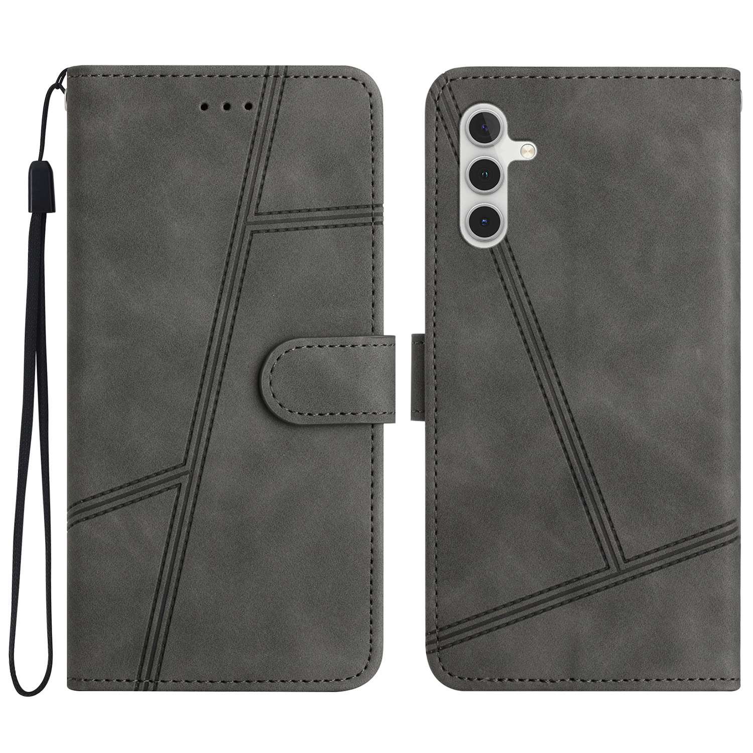 For Samsung Galaxy A04s 4G (164.7 x 76.7 x 9.1 mm) Wallet Stand Phone Case, Skin-touch Feeling Lines Imprinted Vintage PU Leather Magnetic Flip Cover