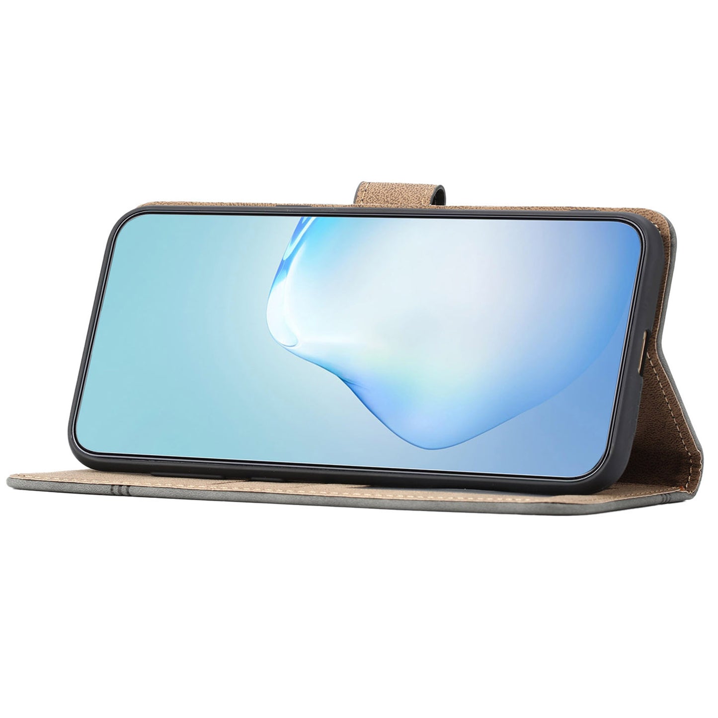 For Samsung Galaxy A04s 4G (164.7 x 76.7 x 9.1 mm) Wallet Stand Phone Case, Skin-touch Feeling Lines Imprinted Vintage PU Leather Magnetic Flip Cover
