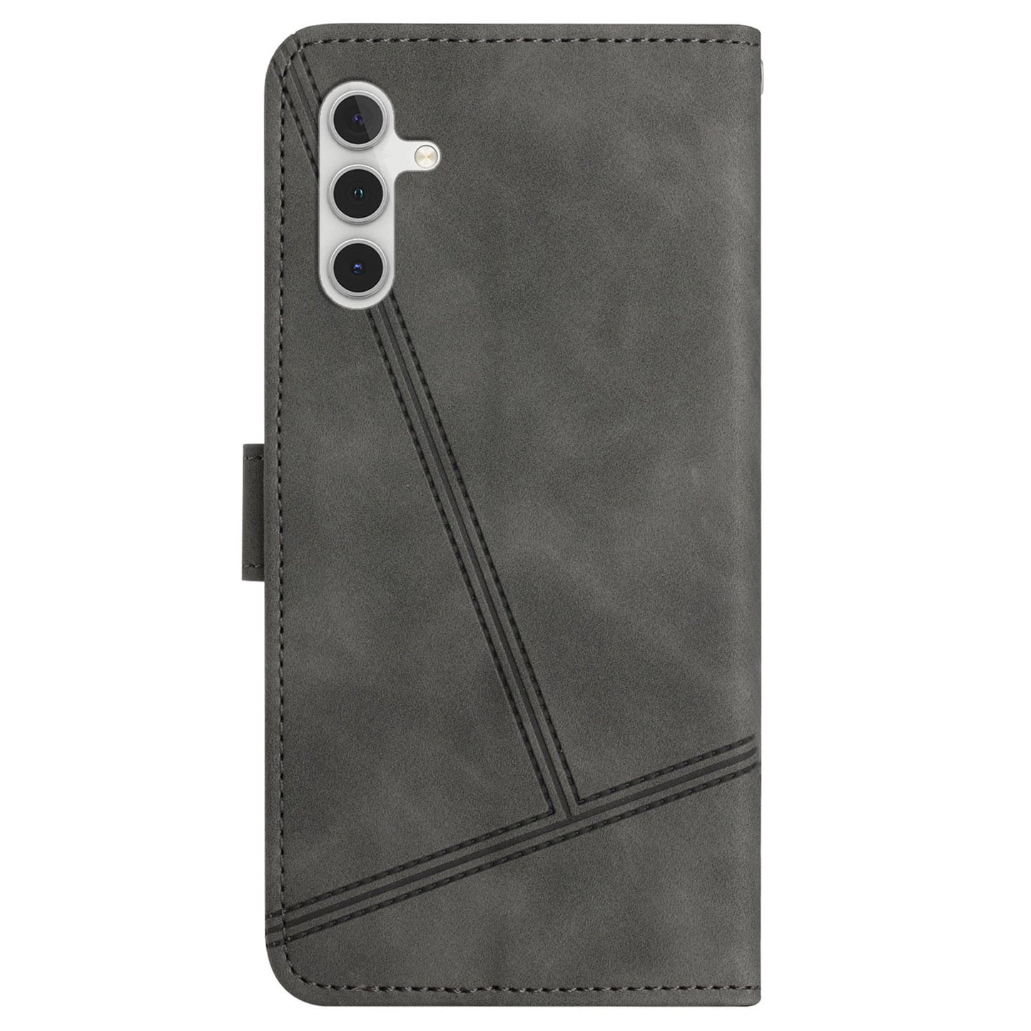 For Samsung Galaxy A04s 4G (164.7 x 76.7 x 9.1 mm) Wallet Stand Phone Case, Skin-touch Feeling Lines Imprinted Vintage PU Leather Magnetic Flip Cover