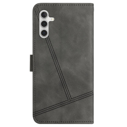 For Samsung Galaxy A04s 4G (164.7 x 76.7 x 9.1 mm) Wallet Stand Phone Case, Skin-touch Feeling Lines Imprinted Vintage PU Leather Magnetic Flip Cover