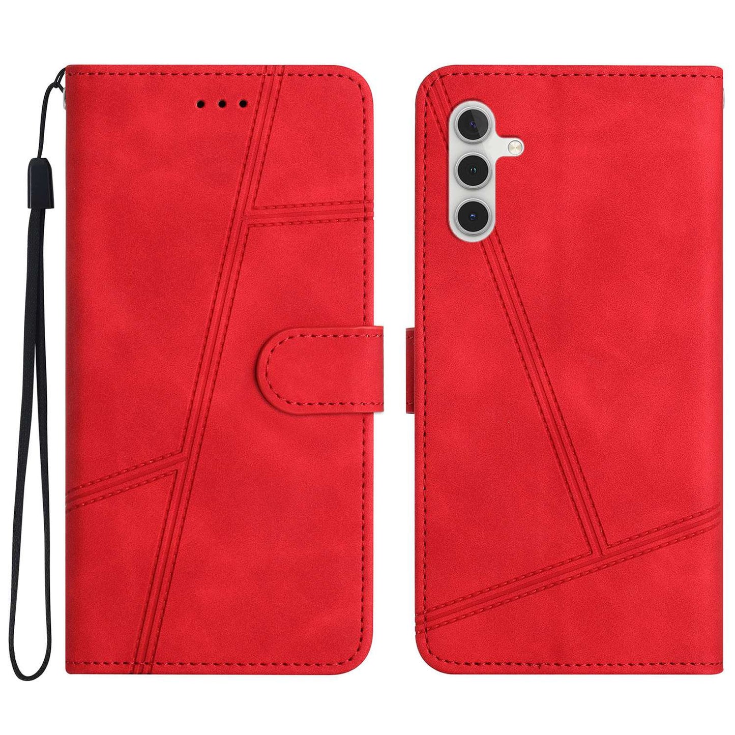 For Samsung Galaxy A04s 4G (164.7 x 76.7 x 9.1 mm) Wallet Stand Phone Case, Skin-touch Feeling Lines Imprinted Vintage PU Leather Magnetic Flip Cover