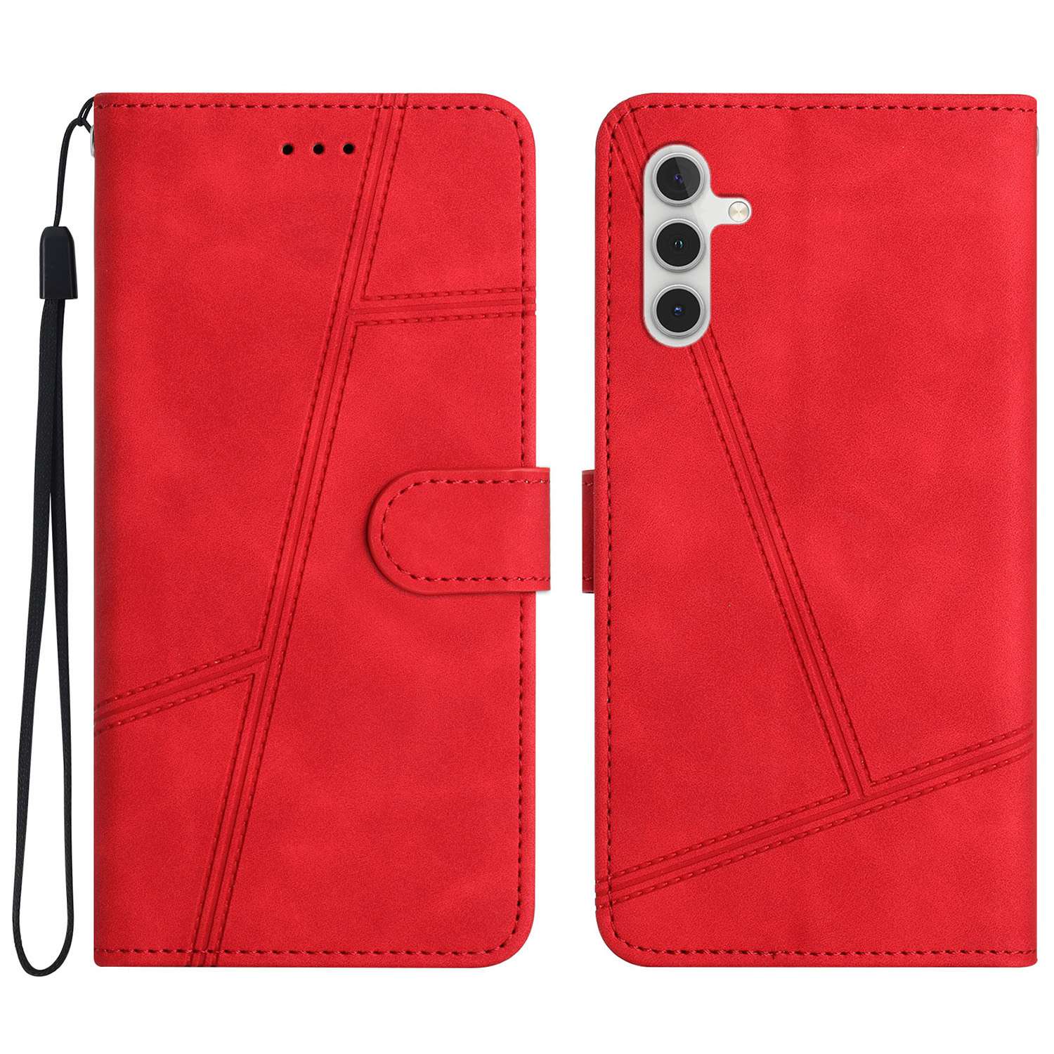 For Samsung Galaxy A04s 4G (164.7 x 76.7 x 9.1 mm) Wallet Stand Phone Case, Skin-touch Feeling Lines Imprinted Vintage PU Leather Magnetic Flip Cover