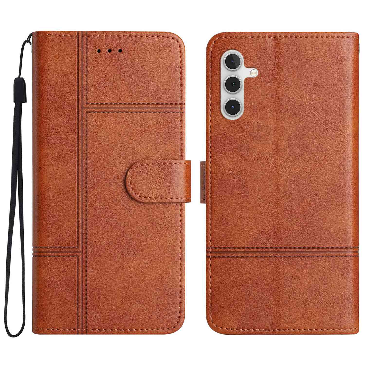 For Samsung Galaxy A04s 4G (164.7 x 76.7 x 9.1 mm) Anti-scratch Phone Shell Cowhide Texture PU Leather Sewing Line Decor Wallet  Stand Case